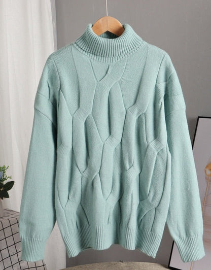 High-Neck 3D Cable-Knit Oversized Sweater