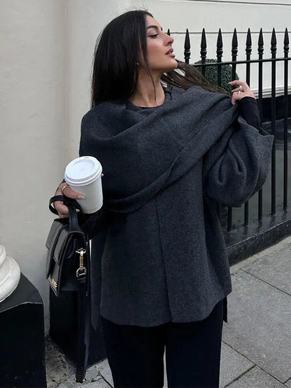 Deep gray wrap-style wool blazer