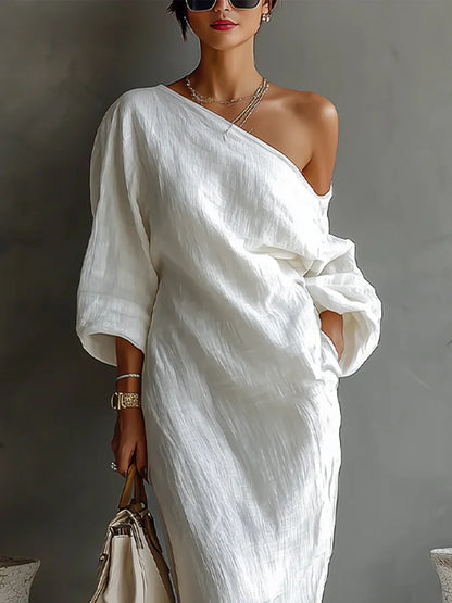 LINEN BALLOON SLEEVE MAXI DRESS