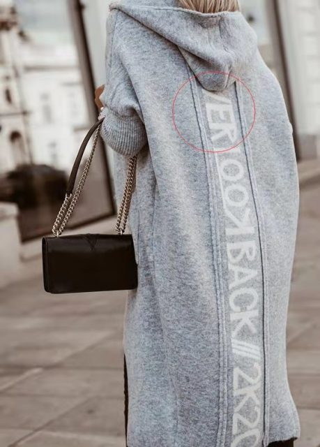 Long-Sleeved Hooded Oversized Knit Cardigan with Letter Print