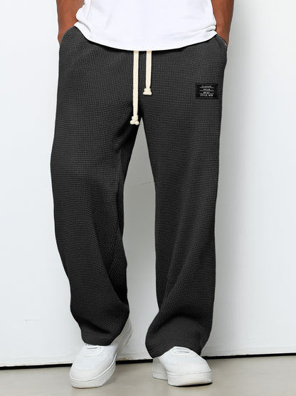 Men's Casual Waffle Embroidered Logo Simple Solid Color Trousers