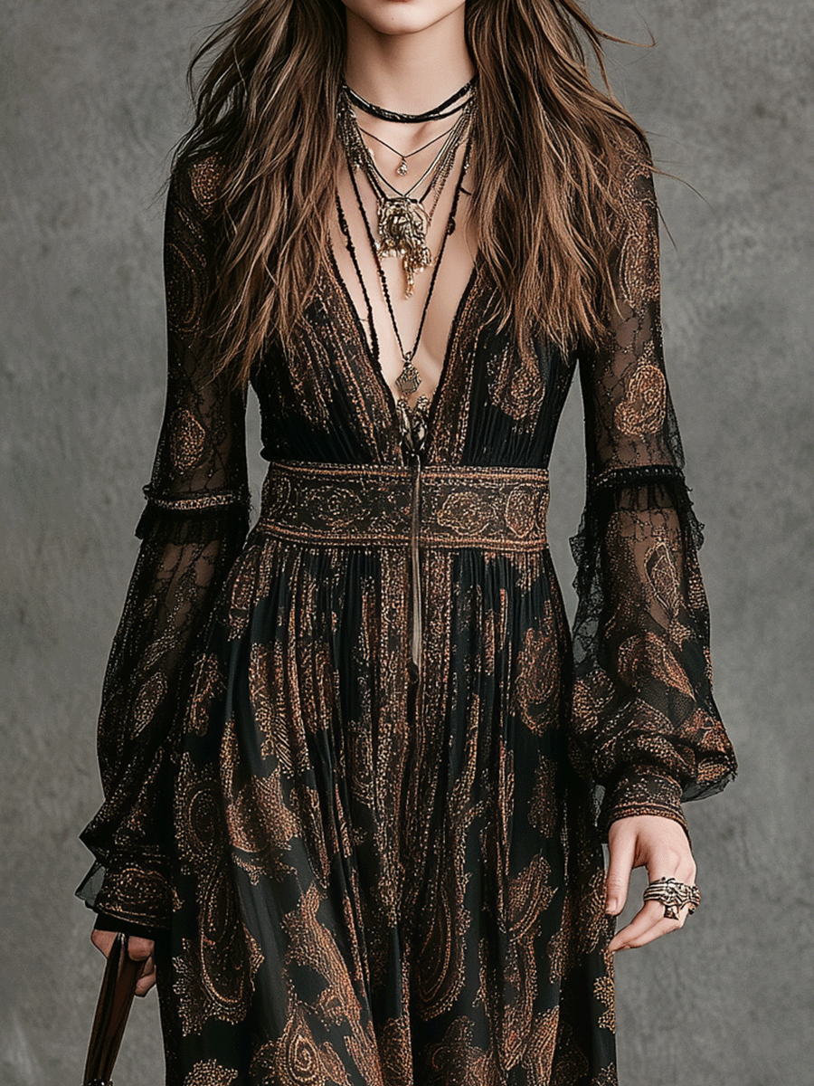 Vintage Boho Floral Maxi Dress