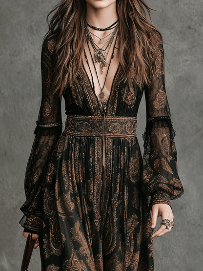 Vintage Boho Floral Maxi Dress