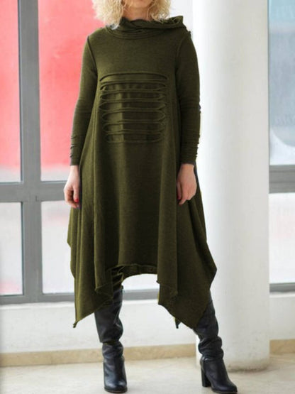 Black Hoodie Plain Casual Knitting Dress