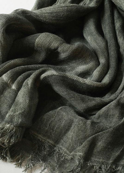 army green Cinched scarf warm vintage cotton linen scarves - SooLinen