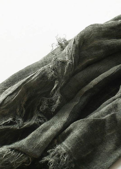 army green Cinched scarf warm vintage cotton linen scarves - SooLinen