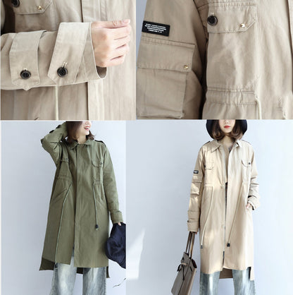 Herbst beige Baumwolle Trenchcoat Krawatte Taille lose Taschen Revers Parka