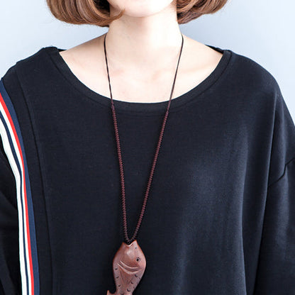 Herbst schwarz lässig dickes T-Shirt plus Größe Langarm Patchwork Tops