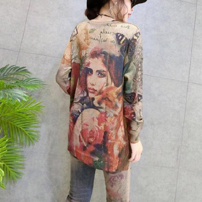 Herbst mode lässig print stricken pullover plus größe o neck frauen pullover