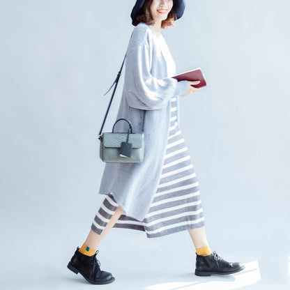 Herbstmode hellblauer Baumwollpullover Outwear Oversize aushöhlen Pullover Strickjacke