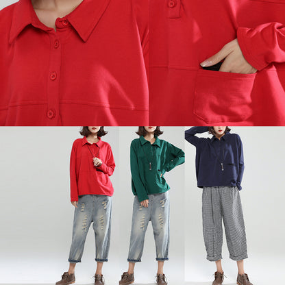 Herbstmode Marine Baumwollbluse Plus Size Langarmpullover