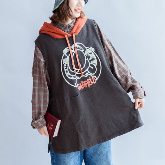 Herbst grau baumwolle Westen plus größe patchwork gelb mit kapuze cartoon print