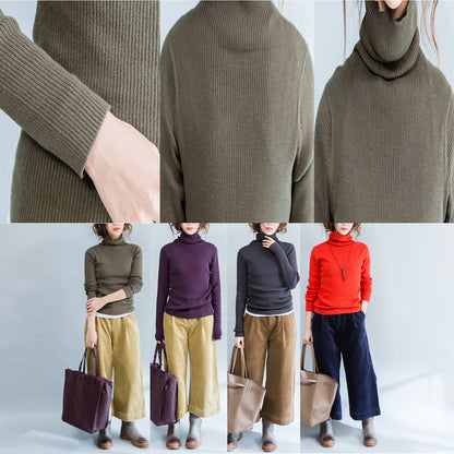 Herbst grün fit pullover mode casual high neck stricken tops