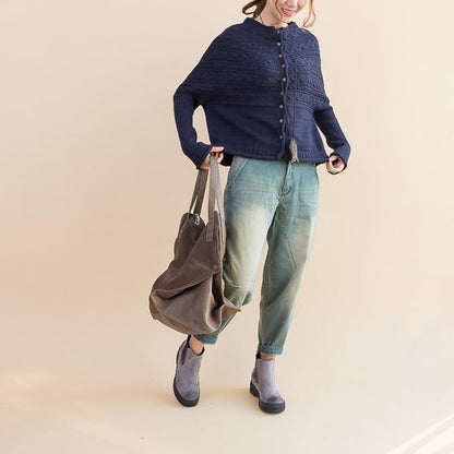 Herbst neue dunkelblaue Baumwollpullover lässige Fledermausärmel Wollstrickoberteile