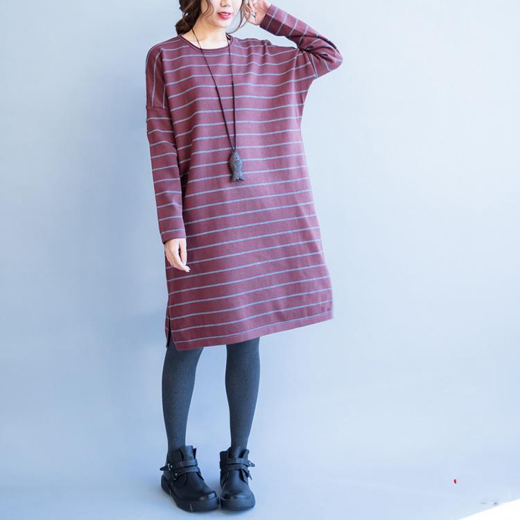 Herbst neue rot gestreiften woll gemischt pullover kleider lose beiläufige o neck stricken pullover kleid