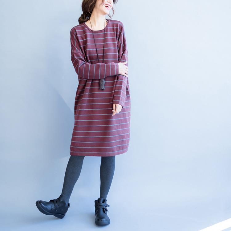 Herbst neue rot gestreiften woll gemischt pullover kleider lose beiläufige o neck stricken pullover kleid