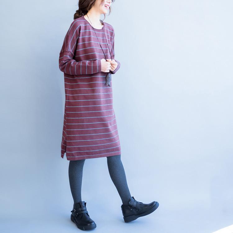 Herbst neue rot gestreiften woll gemischt pullover kleider lose beiläufige o neck stricken pullover kleid