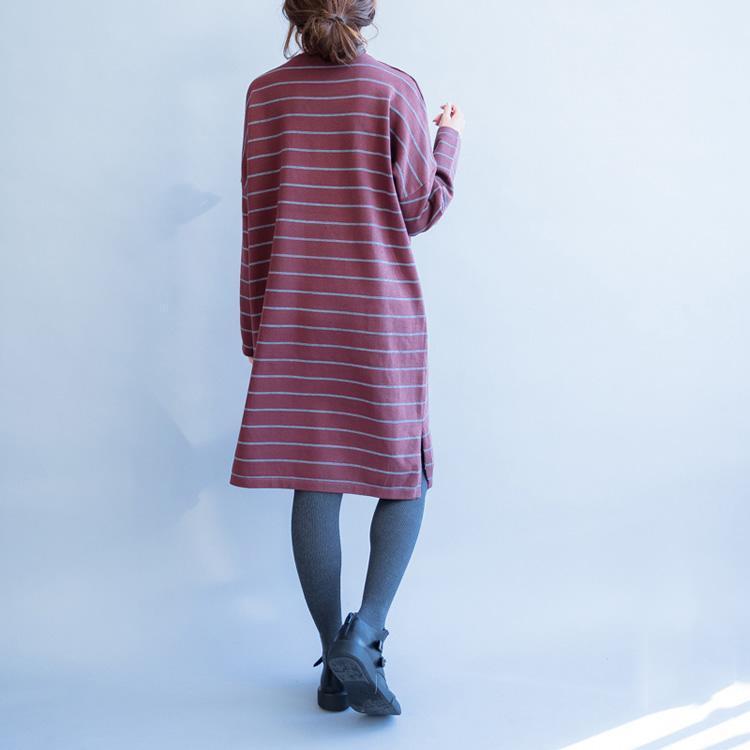 Herbst neue rot gestreiften woll gemischt pullover kleider lose beiläufige o neck stricken pullover kleid