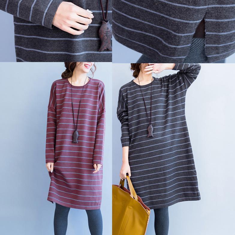 Herbst neue rot gestreiften woll gemischt pullover kleider lose beiläufige o neck stricken pullover kleid