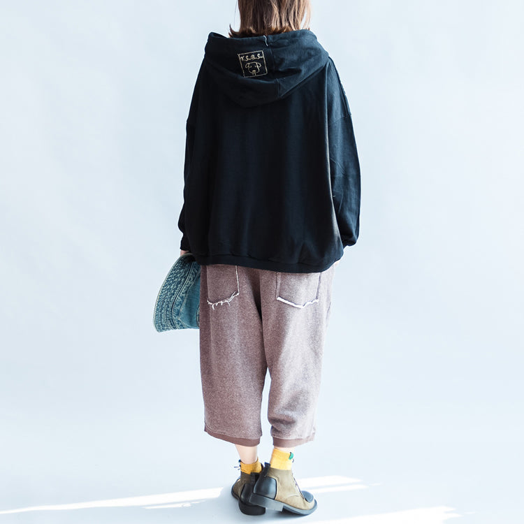 Herbst dicken schwarzen Baumwollpullover Oversize lässige Kapuzensportbluse