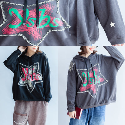 Herbst dicken schwarzen Baumwollpullover Oversize lässige Kapuzensportbluse