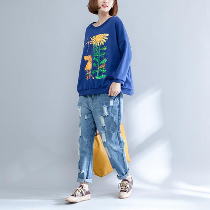 Herbst dicke warme Baumwolloberteile Übergröße O-Ausschnitt Prints Pullover