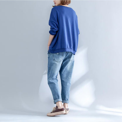 Herbst dicke warme Baumwolloberteile Übergröße O-Ausschnitt Prints Pullover