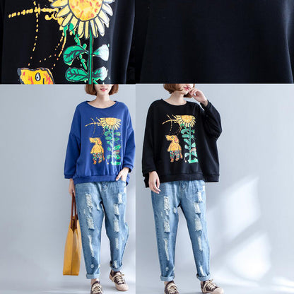 Herbst dicke warme Baumwolloberteile Übergröße O-Ausschnitt Prints Pullover