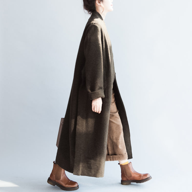 Herbst winter schwärzlich grün mode woll strickjacken plus größe krawatte taille frauen trenchcoats