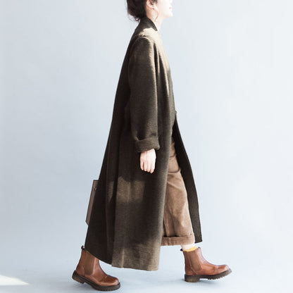 Herbst winter schwärzlich grün mode woll strickjacken plus größe krawatte taille frauen trenchcoats