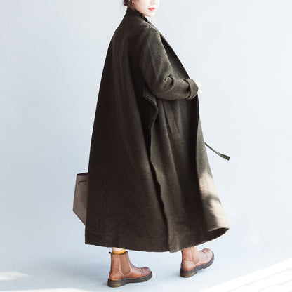 Herbst winter schwärzlich grün mode woll strickjacken plus größe krawatte taille frauen trenchcoats