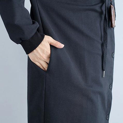 Herbst frauen druckt schwarz baumwolle strickjacke oversize mode fit kapuze graben