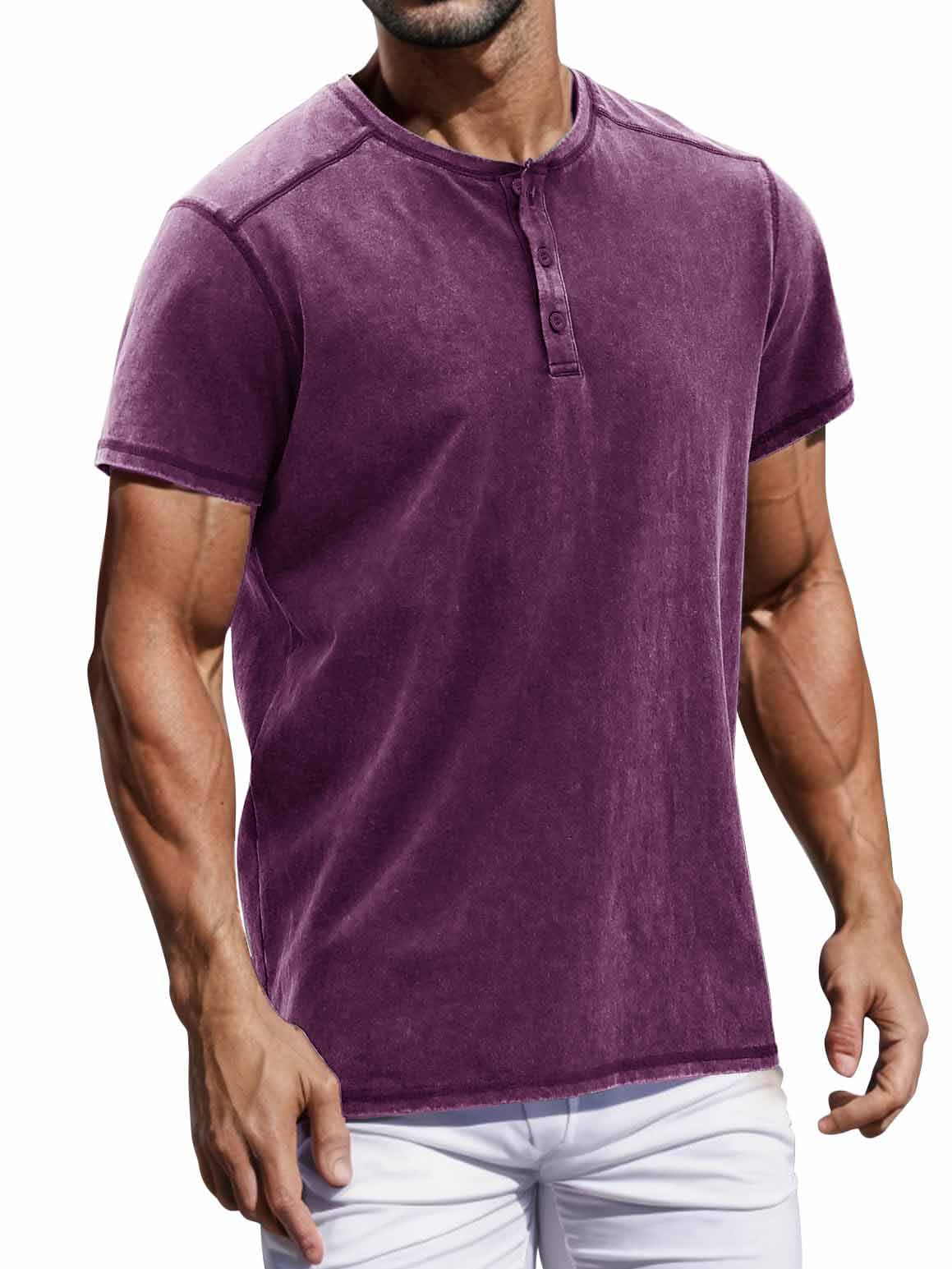 Men's Casual Basic Distressed Button Henley Shirt