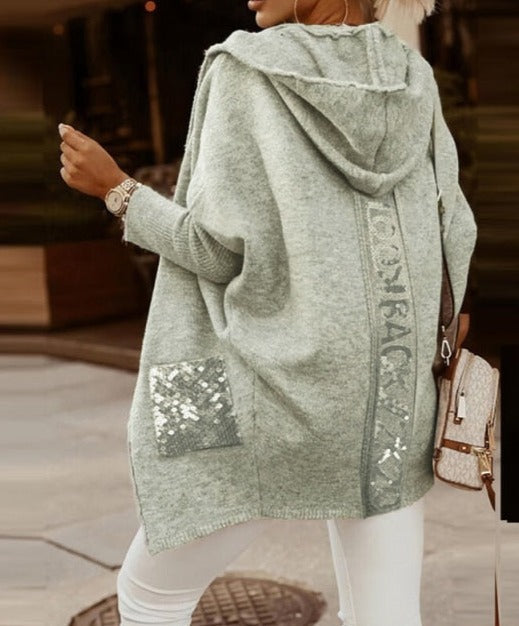Street-Style Patchwork Letter Hooded Cape Coat