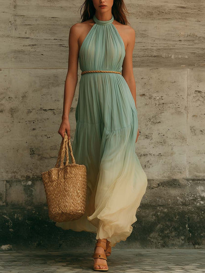 Elegant Resort-style Gradient Chiffon Maxi Dress