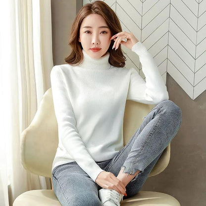 Basic Solid Color High-Neck Fleece-Lined Thermal Knit Base Layer