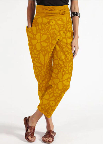 Handgemachte graue asymmetrische Haremshose aus Baumwolle mit hoher Taille