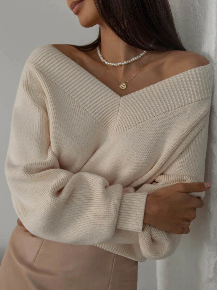V-Neck Off-the-Shoulder Oversized Sweater