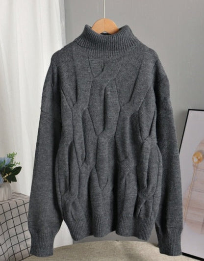 High-Neck 3D Cable-Knit Oversized Sweater