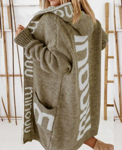 Street-Style Patchwork Letter Hooded Cape Coat