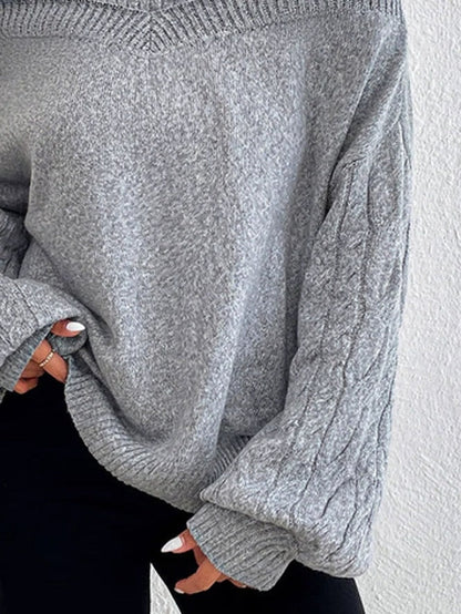 High-Neck Off-Shoulder Cable-Knit Oversized Sweater