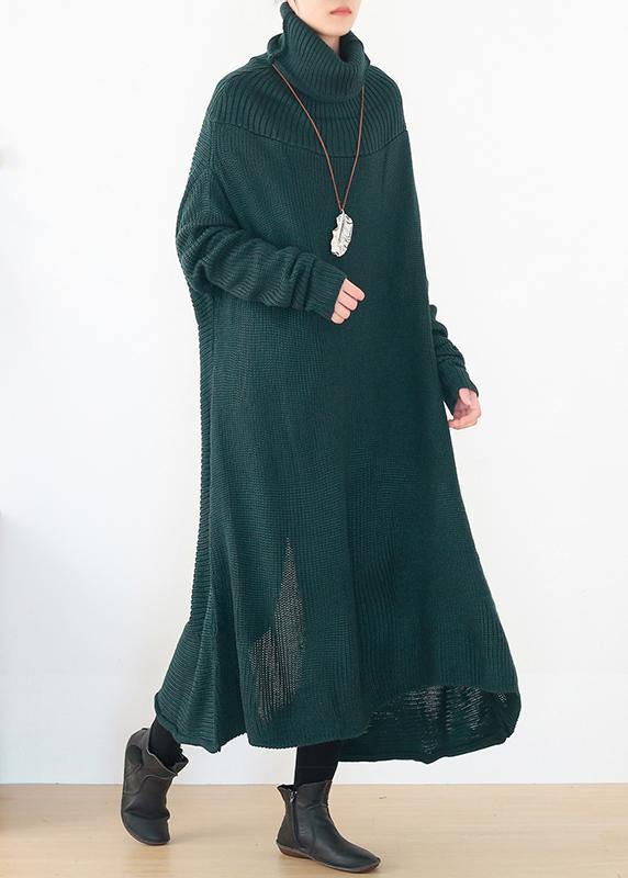 back open Sweater high neck dress outfit Moda blackish green  Hipster knitted tops - SooLinen