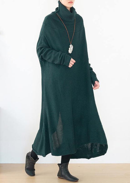 back open Sweater high neck dress outfit Moda blackish green  Hipster knitted tops - SooLinen