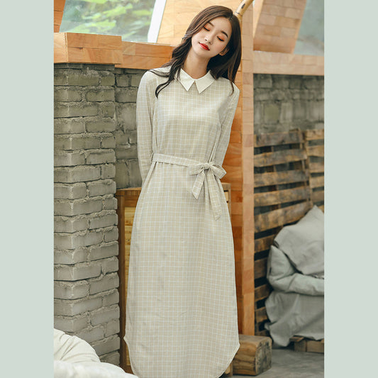 Baggy Plaid Plus Size Umlegekragen A-Linie Röcke Kleid 2018 Taillenbund Herbstkleid