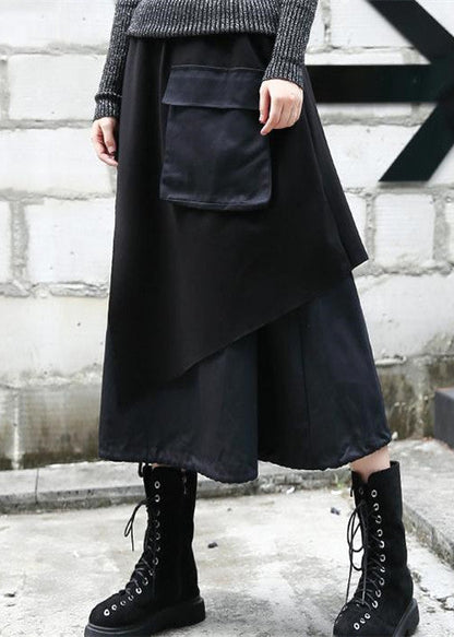baggy schwarzer Midi-Rock Oversize Reisekleidung Patchwork Vintage asymmetrisches Design Herbstrock