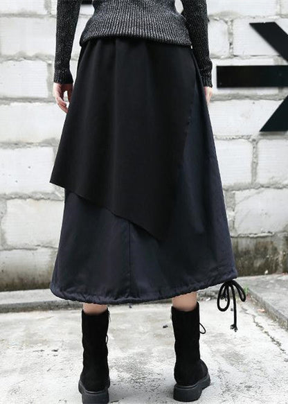 baggy schwarzer Midi-Rock Oversize Reisekleidung Patchwork Vintage asymmetrisches Design Herbstrock