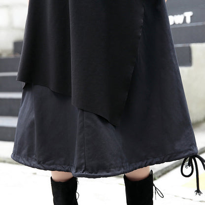 baggy schwarzer Midi-Rock Oversize Reisekleidung Patchwork Vintage asymmetrisches Design Herbstrock