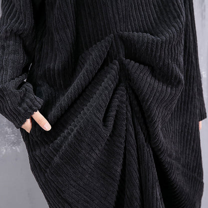 Baggy schwarzes Maxikleid lässiges O-Ausschnitt Reisekleid feine asymmetrische Kleider