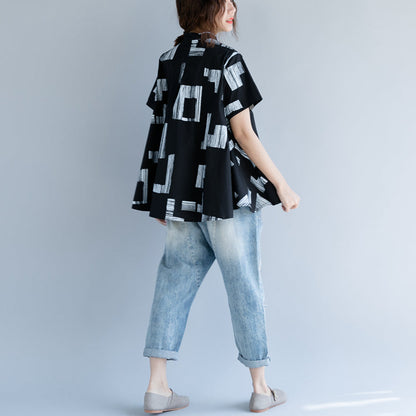 Baggy-Tops aus reiner Baumwolle in Schwarz, trendige Maxi-T-Shirts aus Leinen in Übergröße, Boutique-Stand, kurzärmelige, gestreifte Kleidungsoberteile