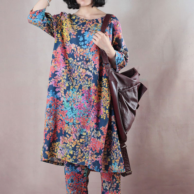 Baggy blau floral Leinen Weste plus Größe Shirts neue Halbarm O Hals natürliche Leinen Pullover